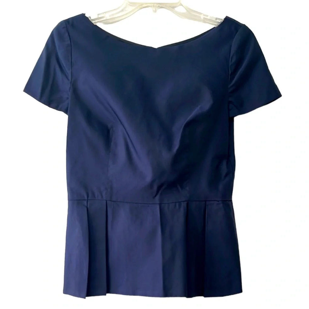 Prada Short Sleeve Peplum Top, Navy, EU 42/US 6 - Picture 1 of 10